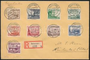 1938 Hajók teljes sor ajánlott levélen / Mi 651-659 on registered cover "DARMSTADT"