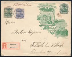 1906 Díjjegyes boríték 2 bélyeges kiegészítéssel ajánlott küldeményként / Registered PS-cover with 2 stamp additional franking "WALDSHUT"