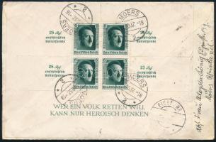 1937 Hitler blokk ajánlott levélen / Mi block 11 on registered cover "MOERS"