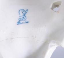 Antik drezdai porcelán figurális gyertyatartó, jelzett, sérült, hiányos, m: 28,5 cm