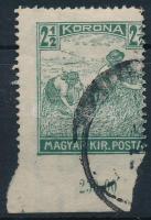 1920 Arató 2 1/2 látványosa képbe fogazva + alul fogazatlan, ívszéli jelzéssel / Mi 335 shifted perforation, imperforate below