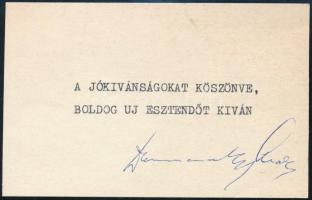 cca 1960 Domanovszky Endre (1907- 1974) festőművész aláírása üdvözlőkártyán