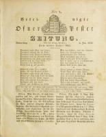 1833 Vereinigte Ofner u. Pester Zeitung Nr. 1., német nyelvű hírlap 1833. jan. 3-i száma, kisebb ázásnyomokkal, 16 p.