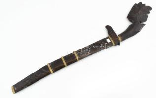 Díszkard, faragott nyéllel és hüvellyel, h: 65 cm