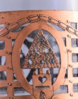 cca 1910, Szecessziós kekszkínáló, kissé pattogzott üvegbetéttel, m: 17 cm