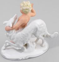 Schaubach Kunst puttó kutyával. Jelzet, restaurált, m: 15 cm