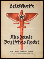 1940 Zeitschrift der Akademie für Deutsches Recht. Hrsg. Reichsminister Dr. Hans Frank. 7. Jahrgang. Heft 18. 15. September 1940. München - Berlin, C. H. Beck, 277-291+5 p. Német nyelven. Illusztrált papírborítóval.