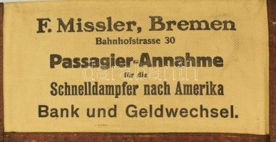 cca 1914 F. Missler-Bremen tengerjáró hajó jegy tartó, szövet 19x11 cm