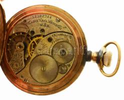 Elgin zsebóra díszített réz tokkal, számlapon hajszálrepedéssel. javításra szorul d: 50 mm