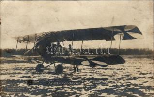 1917 Aviatik-Doppeldecker / WWI German and Austro-Hungarian K.u.K. military, pilot with aircraft (fl)