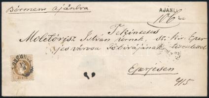 1867 15kr sárgás barna, ajánlott levélen (14.500) / 15kr yellowish brown, on registered cover LOSSONCZ - Kassa - Eperjes