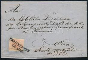 1858 3kr levélen / on cover "TRAISKIRCHEN" - Wien