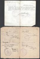 1942-1943 Izraelita vallású férfinak kiállított igazolványi lap, 2 db és egy igazolványi lap hiteles...