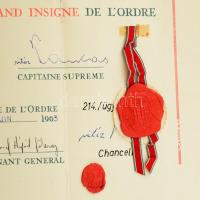 1963 Vitézi oklevél, emigráns kiadás, kisbarnaki Farkas Ferenc, József Árpád főherceg aláírásával 32...