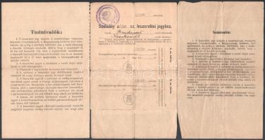 1942-1943 Leszerelési jegy kisegítő szolgálatos és közérdekű munkaszolgálatos részére, 3 db