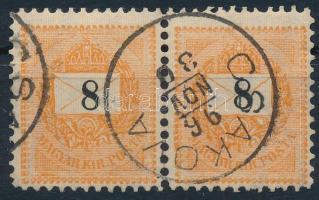 1889 8kr pár 11 1/2 fogazással, jobbra tolódott értékszámmal CSÁKOVA / 8kr pair with shifted number, perforation 11 1/2