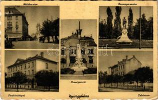 1944 Nyíregyháza, Bethlen utca, Bessenyei szobor, Tanítónőképző, Országzászló, Calvineum (EK)