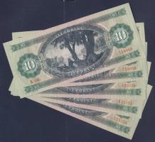 1969. 10Ft (5x)egymásutáni és kisugrású sorszámok T:II+ Csak egyszer hajtva, törve nem!