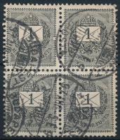 1889 1kr négyestömb lemezhibával / plate flaw