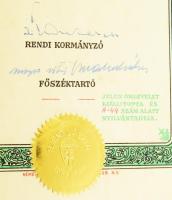 1980 Szent László Társaság, lovaggá avató oklevél a rendi kormányzó és Kisbarnaki Farkas Ferenc.fősz...