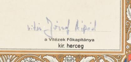 1980 Vitézi oklevél József Árpád főherceg aláírásával 48x39 cm