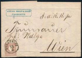 1860 10kr levélen (hajtott / folded) "PROSSNITZ" - Wien