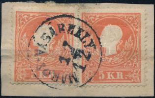 1858 2 db 5kr I. típus kivágáson &quot;MAROS-VÁSÁRHELY&quot;(hajtott / folded)