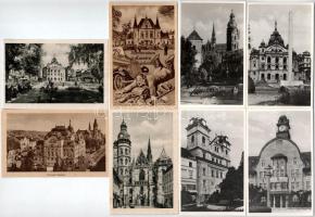 Kassa, Kosice; - 60 db régi város képeslap, 8-féle képeslap duplikátjai / 60 pre-1945 town-view postcards, duplicates of 8 types of postcards