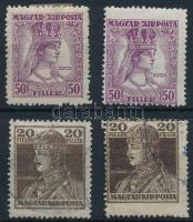 1918 Károly-Zita 2 db elfogazott bélyeg + támpéldányok / shifted perforation