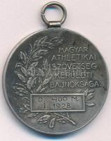 Morelli Gusztáv (1848-1909) Magyar Athlétikai Szövetség Kerületi Bajnoksága D. 400 M. I. 1928. kétoldalas, jelzett Ag díjérem, füllel és gravírozással (18,6g/0.800/35mm) T:AU,XF patina