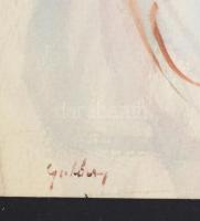 Olvashatatlan (Gulácsy?) jelzéssel: Portré. Akvarell, papír. 39,5x26 cm. Dekoratív, üvegezett fakere...