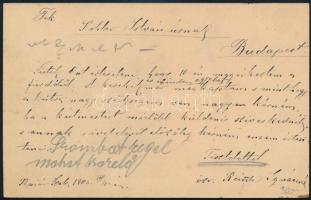 1905 Díjjegyes levelezőlap "GYULA-FEHÉRVÁR-BUDAPEST" vasúti mozgóposta bélyegzéssel / PS-c...