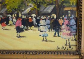 Berkes Antal (1874-1938): Nagyvárosi forgatag. Olaj, vászon. Jelezve jobbra lent. Hátoldalán vakrámá...