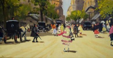 Berkes Antal (1874-1938): Nagyvárosi forgatag. Olaj, vászon. Jelezve jobbra lent. Hátoldalán vakrámá...