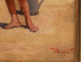 Mérő István (1888-1960): Lány napfényes udvaron. Olaj, vászon, jelezve jobbra lent. Dekoratív fakere...