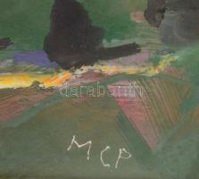 Molnár C. Pál (1894-1981): Toszkán táj zarándokokkal. Olaj, farost, jelzett, üvegezett fakeretben, 6...