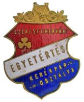 ~1930-1940. "Székesfehérvári Egyetértés Kerékpár Osztálya" zománcozott bronz jelvény, hátoldalon "JEROUSCHEK BPEST. SEMMELWEIS U. 7" gyártói jelzéssel (30x22mm) T:AU