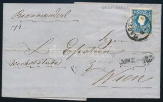 1860 15kr II. + hátoldalon a bontásnál letépett 10kr kis darabja ajánlott levélen &quot;NAGY-KANISA&quot; - Wien