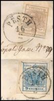 1858 6kr + 9kr MP III with plate flaw on registered cover "PESTH" - "VERONA" 185...