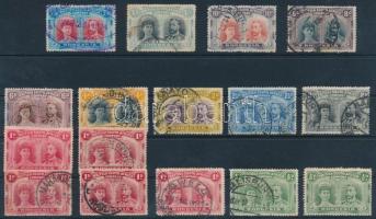 1910 16 bélyeg (11 klf) érték a sorból közte 7/6Sh hivatali bélyegzéssel / 16 stamps (11 different) ex Mi 101-111 + Mi 116 with official cancellation (Mi EUR 300.- + Mi 116 EUR 700.- for postal cancellation)