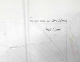 [Térkép] A Szatmár vármegyei Mezőpetri határának tagosítási térképe: Belterület és Pórteleki dűlő. (...