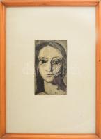 Reisz jelzéssel: Női portré. Rézkarc, papír. Üvegezett fakeretben. 24,5x14,5 cm