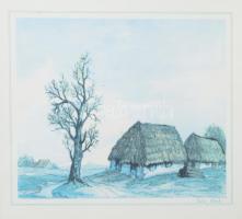 Dekoratív, üvegezett, részben szövet borítású fakeret, olvashatatlan jelzésű nyomattal, kissé kopott...