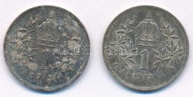 Ausztria 1914-1915. 1K Ag "Ferenc József" (2xklf) T:AU,XF patina Austria 1914-1913. 1 Coro...