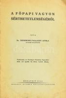 Thewrewk-Pallaghy Attila: A főpapi vagyon sérthetetlenségéről. Bp., 1932, szerzői kiadás (Sárkány-ny.), 24 p. Kiadói tűzött papírkötés, kissé foltos borítóval, régi intézményi bélyegzővel, egy lapon tollas bejegyzésekkel, foltokkal.