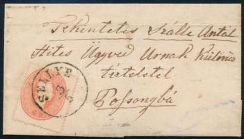 1861 5kr elfogazva kisméretű levélen, ritka SELLYE - PRESSBURG (Gudlin 150 p)