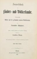 Alexander Schöppner: Hausschatz der Länder- und Völkerkunde. Erster Theil: Europa. Leipzig,1869., J. J. Weber, 1 t.+XV+1+522 p.+16 t. Zweite, vielfach verbesserte und vermehrte Auflage. Német nyelven. Korabeli egészvászon-kötés, kopott borítóval, sérült gerinccel, foxing foltos lapokkal, néhány a táblák előtti hártyapapír szakadt.