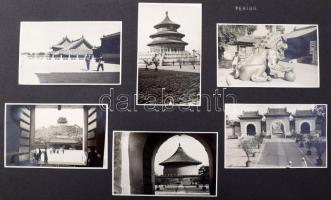 cca 1950-1960 Vegyes albumlapokra ragasztott fotó Kínáról, változatos témák, tájak, Peking, Jangce, ...