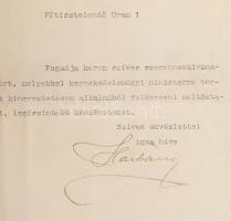 1913 Báró taktaharkányi Harkányi János (1859-1938) kereskedelemügyi miniszter (1913-1917) autográf a...