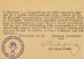 1939 Hőgyészi Polgári Lövész Egyesület által küldött meghívó versenyre levezőlapon